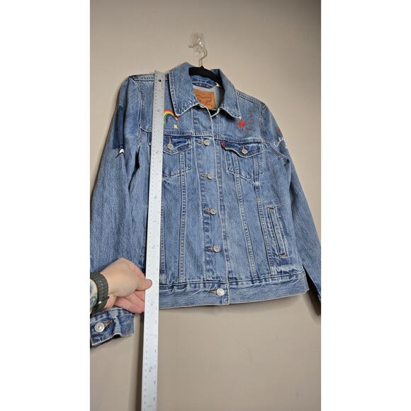 Levis Womens Embroidered Denim Jean Jacket San Francisco Rainbow Blue Size... - Picture 4 of 7